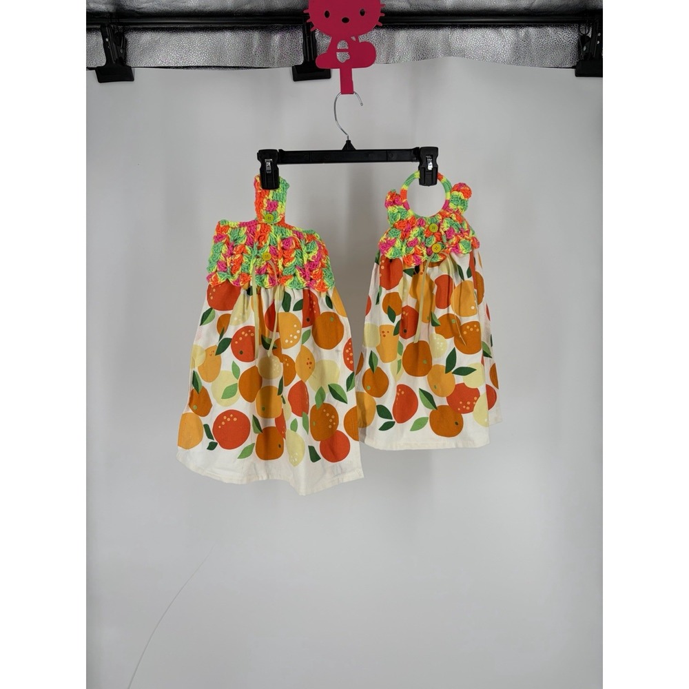 VTG Crochet Hanging Kitchen Towels Citrus Orange Fruit Retro Granny Cottagecore